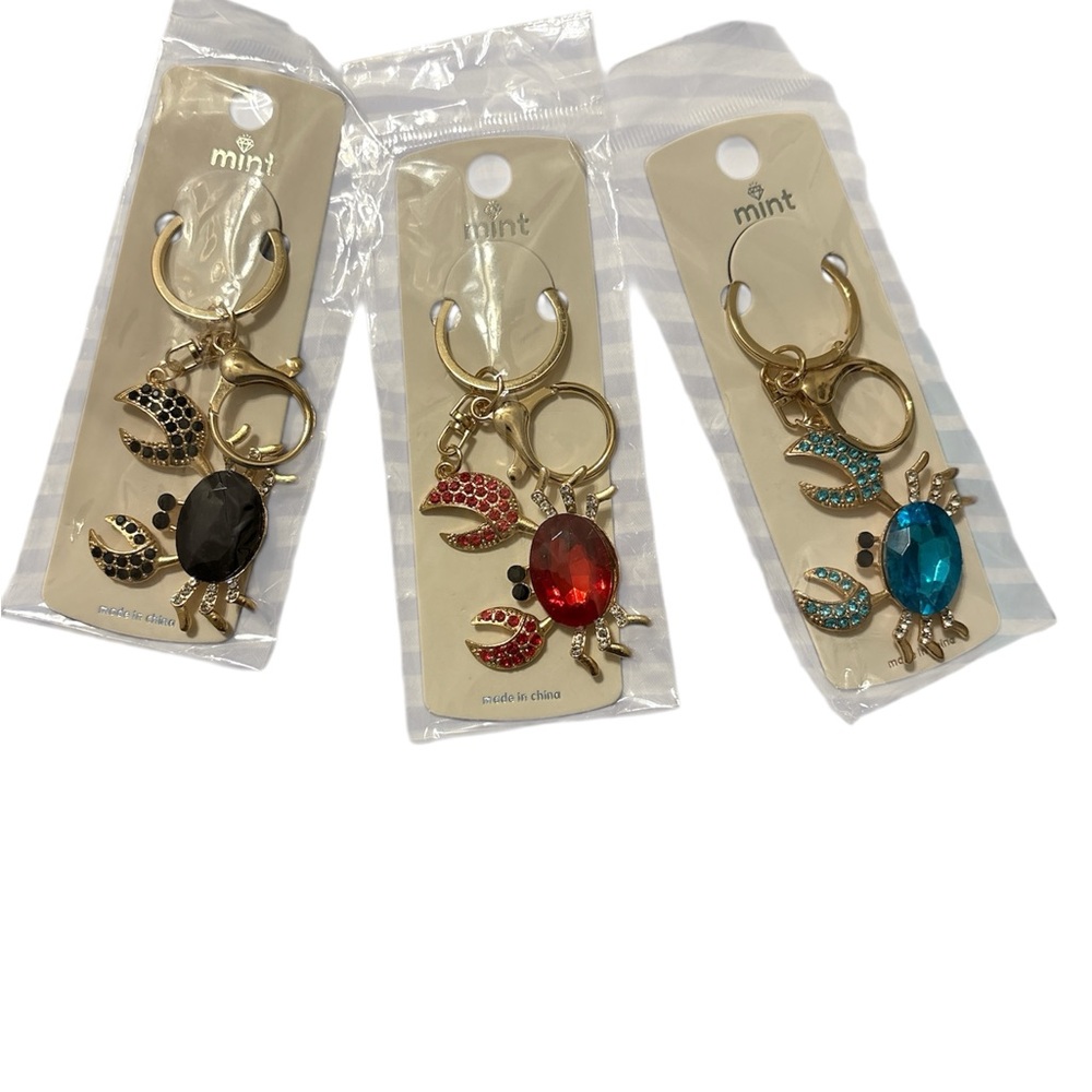 Crab Jeweled Bag Charm Key Holder Gold + Red, Black or Blue - NWT - Picture 2 of 5